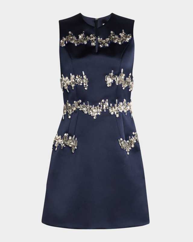 Crystal Sleeveless Satin Mini Dress
